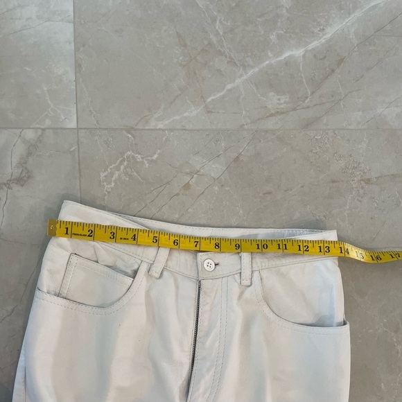 Anne Klein Women LEATHER Jean Pant Creamy White Color Size Medium Zipper Front - Picture 7 of 8